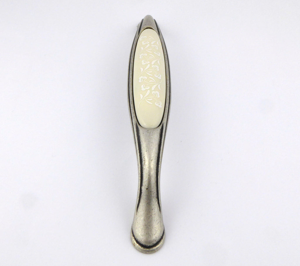 Extra Großer Vintage Küchengriff 160mm Porzellan FORTE creme Florales Muster weiß Silbermatt