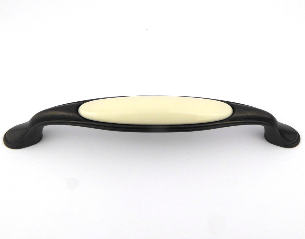 Extra Großer Vintage Küchengriff 160mm Porzellan FORTE creme Country Bronze