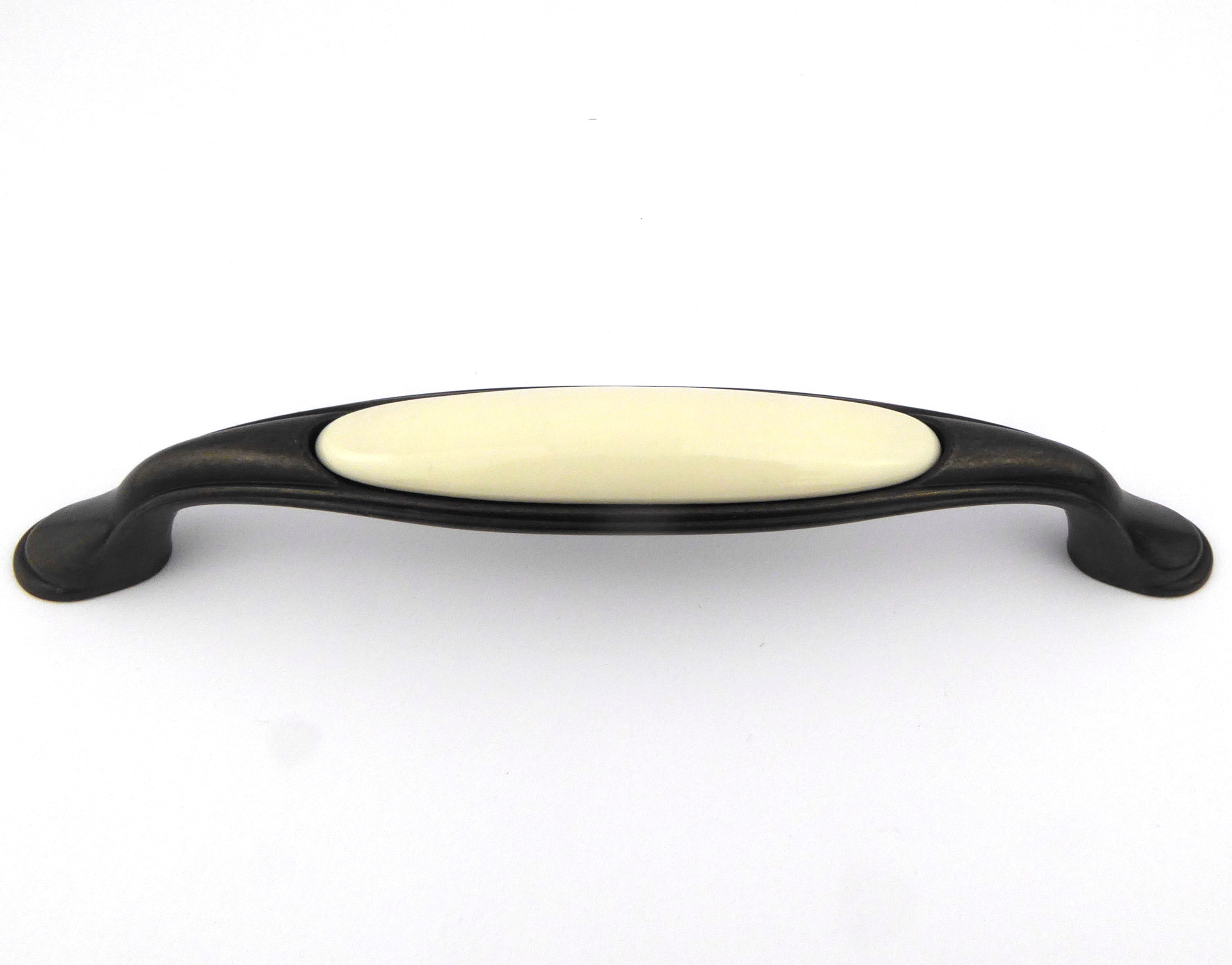 Extra Großer Vintage Küchengriff 160mm Porzellan FORTE creme Country Bronze
