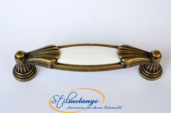 Landhausstil Möbelgriffe VENEZIA klein mit Porzellan-Inlay weiß Florence
