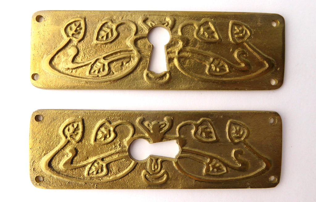Schlüsselblatt quer Jugendstil Massiv Messing