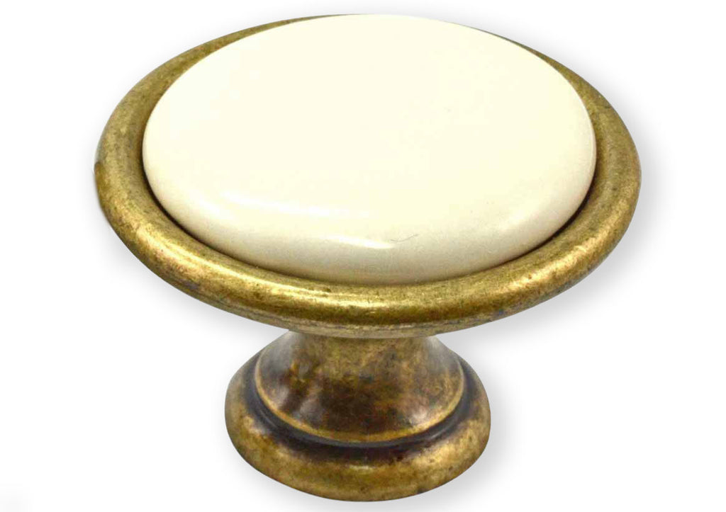 Landhausstil Ø 34mm Porzellanknopf cremefarben mit Rand Florence