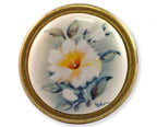 Landhausstil Ø 34mm Porzellanknopf HIBISCUS mit Rand Florence