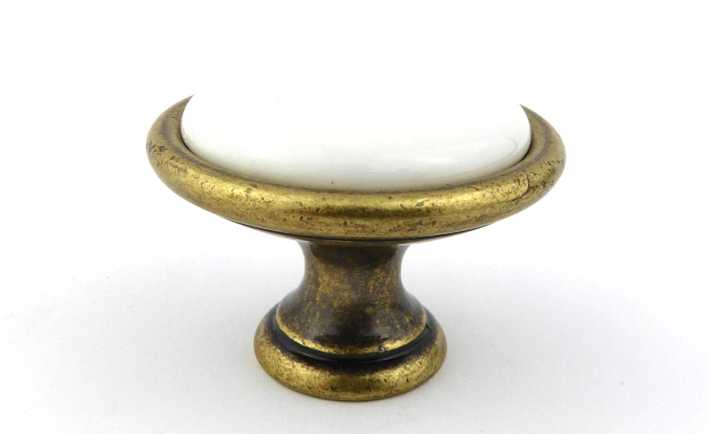 Landhausstil Ø 34mm Porzellanknopf weiß mit Rand Florence