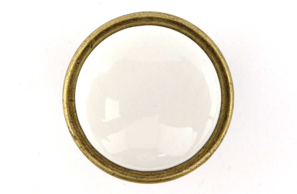 Landhausstil Ø 34mm Porzellanknopf weiß mit Rand Florence