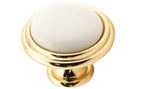 Porzellanknopf Ø 30mm FORTE klein creme Messing poliert