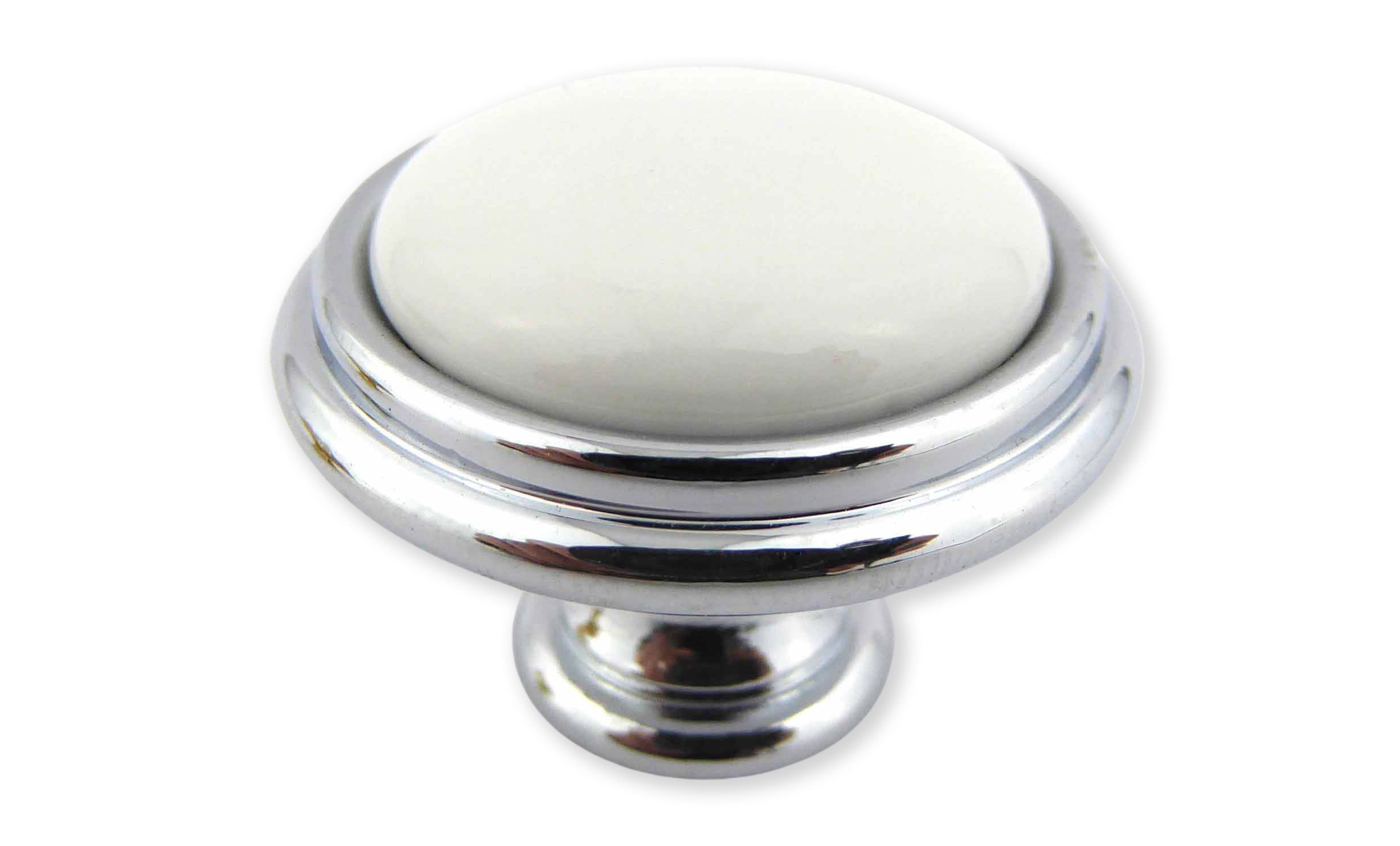 Porzellanknopf Ø 30mm FORTE weiß klein Chrom poliert
