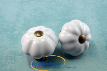Landhausstil Ø 34mm Porzellanknopf Blüte weiß Messing Florence - groß