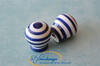 Porzellanknopf Ø 27mm weiß-blau gestreift
