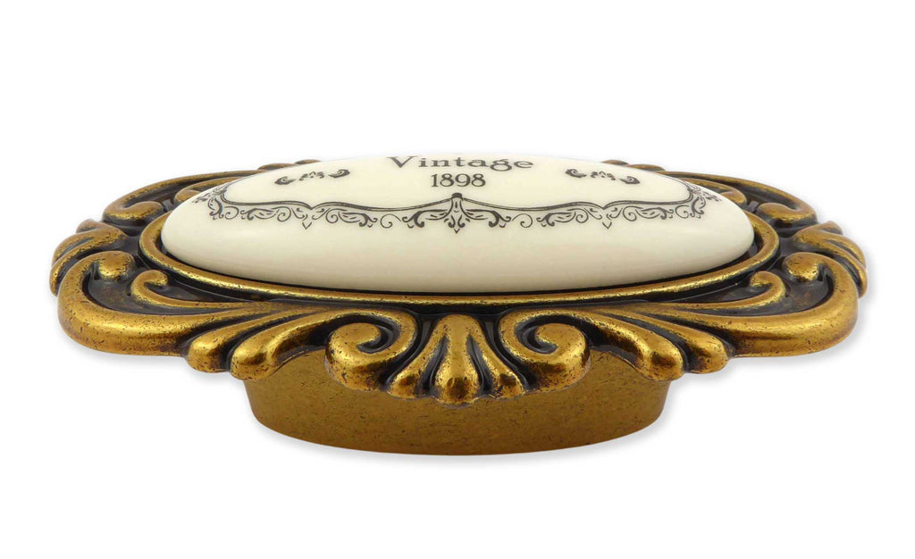 Möbelknauf SANTI mit Porzellan-Inlay Vintage golden