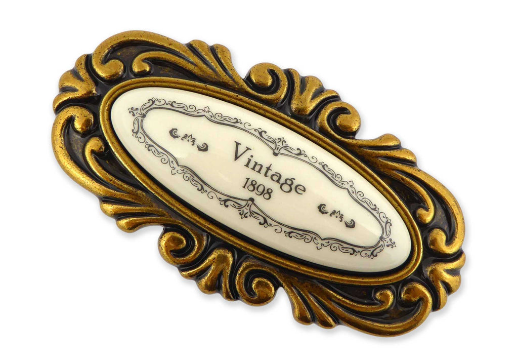 Möbelknauf SANTI mit Porzellan-Inlay Vintage golden