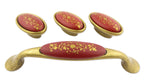 Potpourri Knäufe und Griff Set 4-teilig mit Porzellan-Inlay Dunkelrot mit Goldmuster