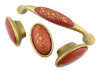 Potpourri Knäufe und Griff Set 4-teilig mit Porzellan-Inlay Dunkelrot mit Goldmuster