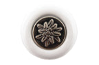 Landhausstil Porzellanknopf mit Edelweiss altsilber