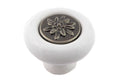 Landhausstil Porzellanknopf mit Edelweiss altsilber