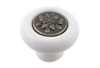 Landhausstil Porzellanknopf mit Edelweiss altsilber