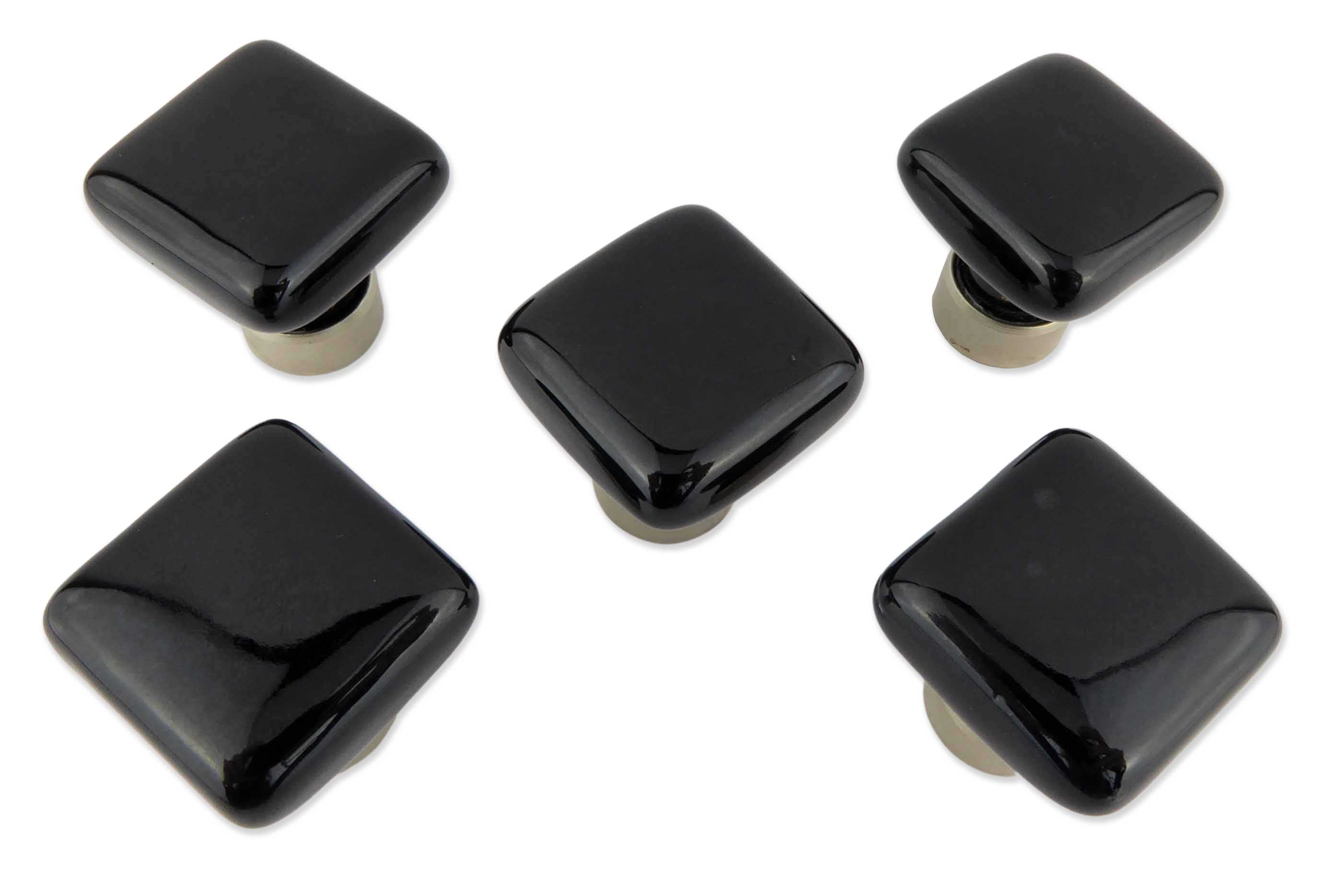 Potpourri Porzellanknopf viereckig schwarz Nickel satiniert Set 5-teilig