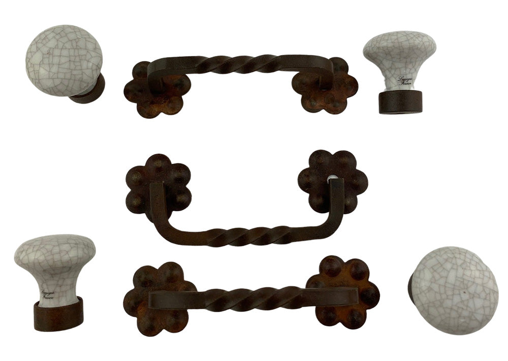 Potpourr Metallgriff und Porzellanknopf 7-teilig craquelé gris