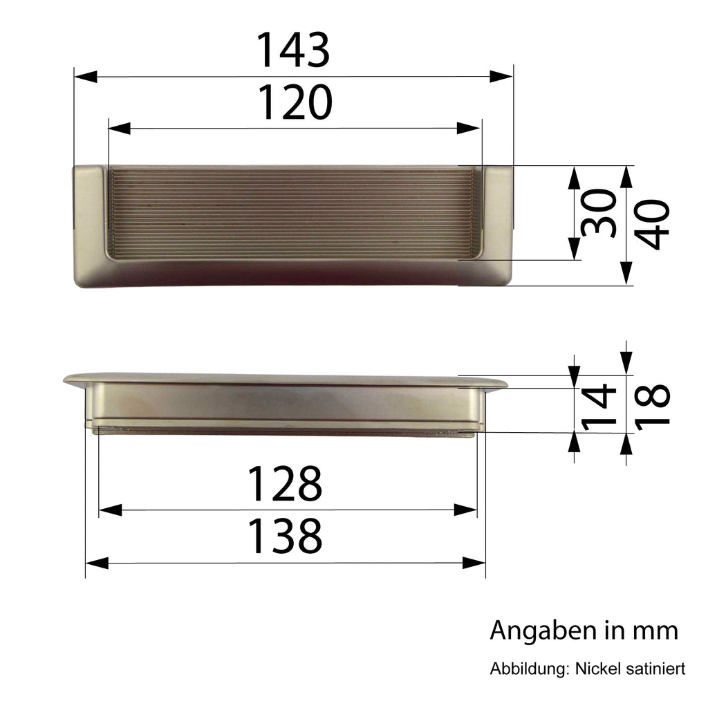 Schalengriffe 128mm offen Nickel satiniert matt