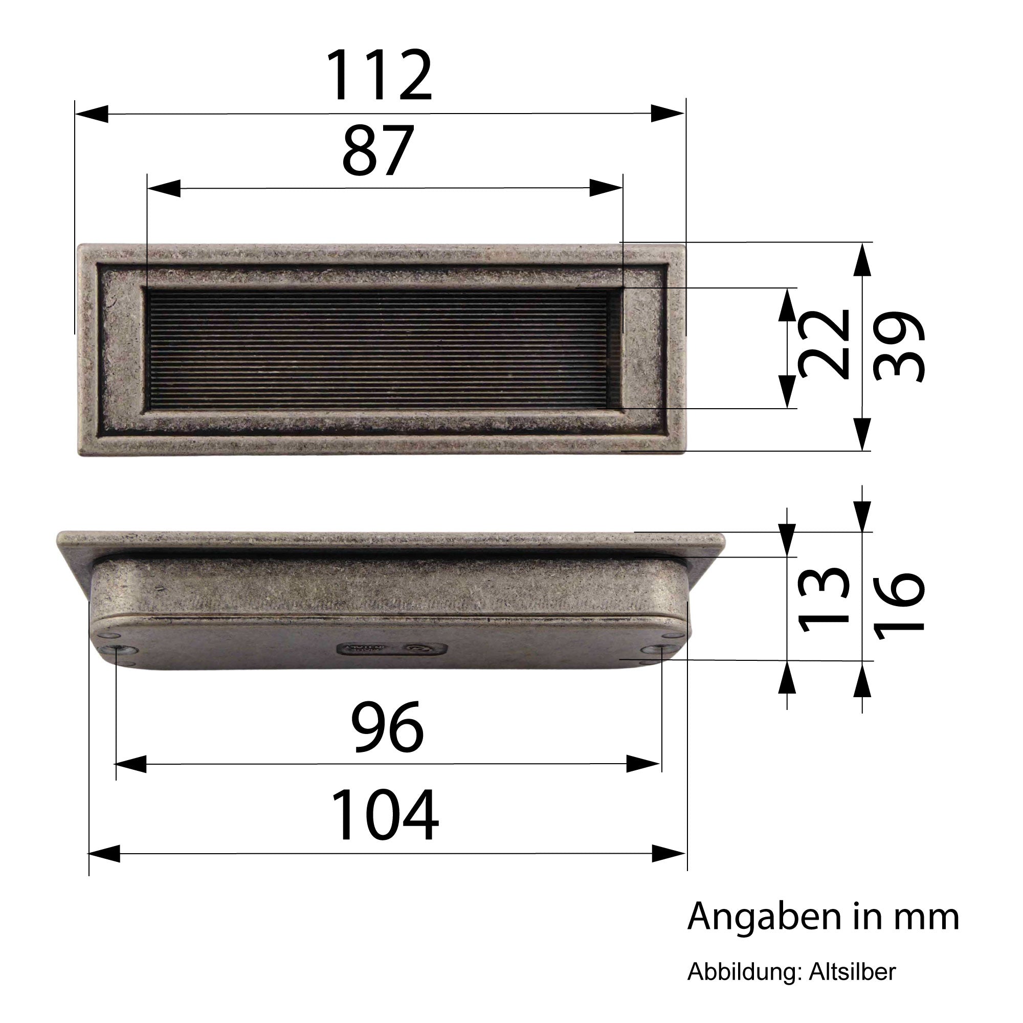 Schalengriffe 112 mm altsilbern