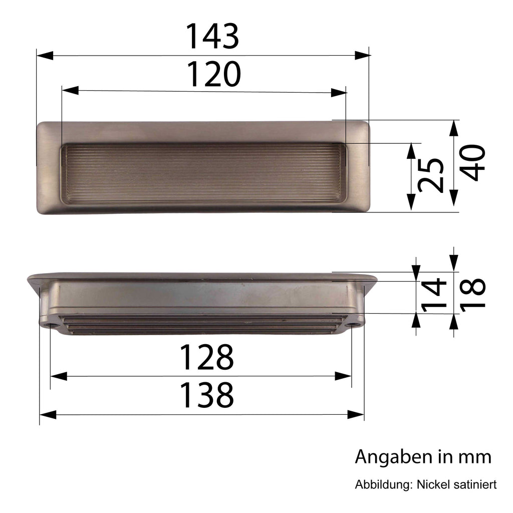 Schalengriffe 128 mm Nickel satiniert matt