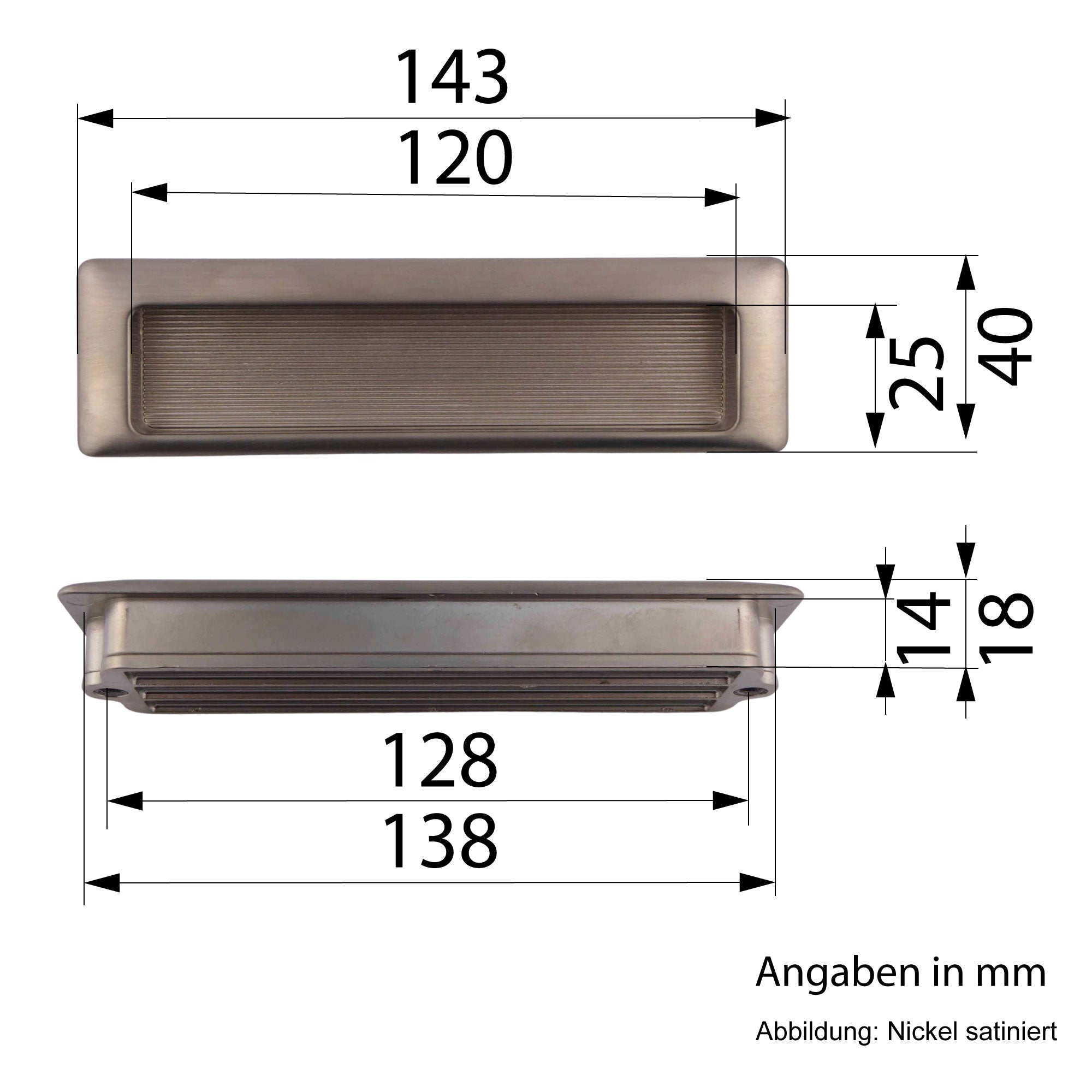 Schalengriffe 128 mm Nickel satiniert matt