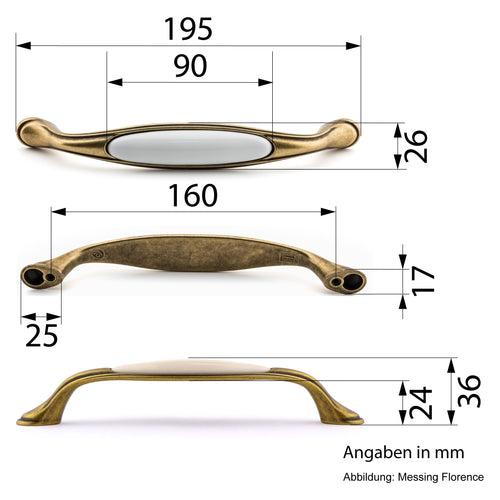 Extra Großer Vintage Küchengriff 160mm Porzellan FORTE creme Silbermatt