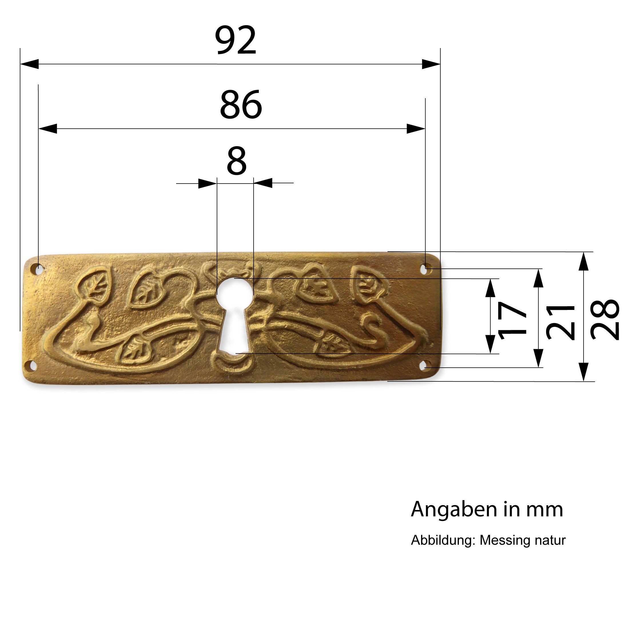 Schlüsselblatt quer Jugendstil Massiv Messing