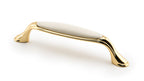 Großer Vintage Küchengriff 128mm Porzellan FORTE creme Messing poliert