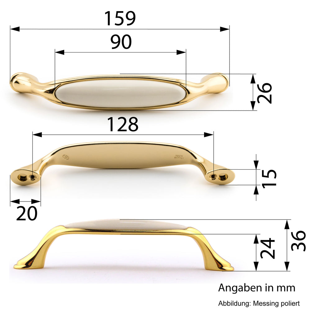 Großer Vintage Küchengriff 128mm Porzellan FORTE creme silbermatt