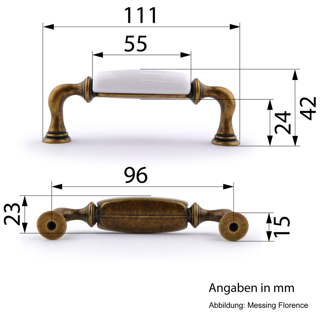 Landhausstil Küchengriff Porzellan AMBRA klein creme
