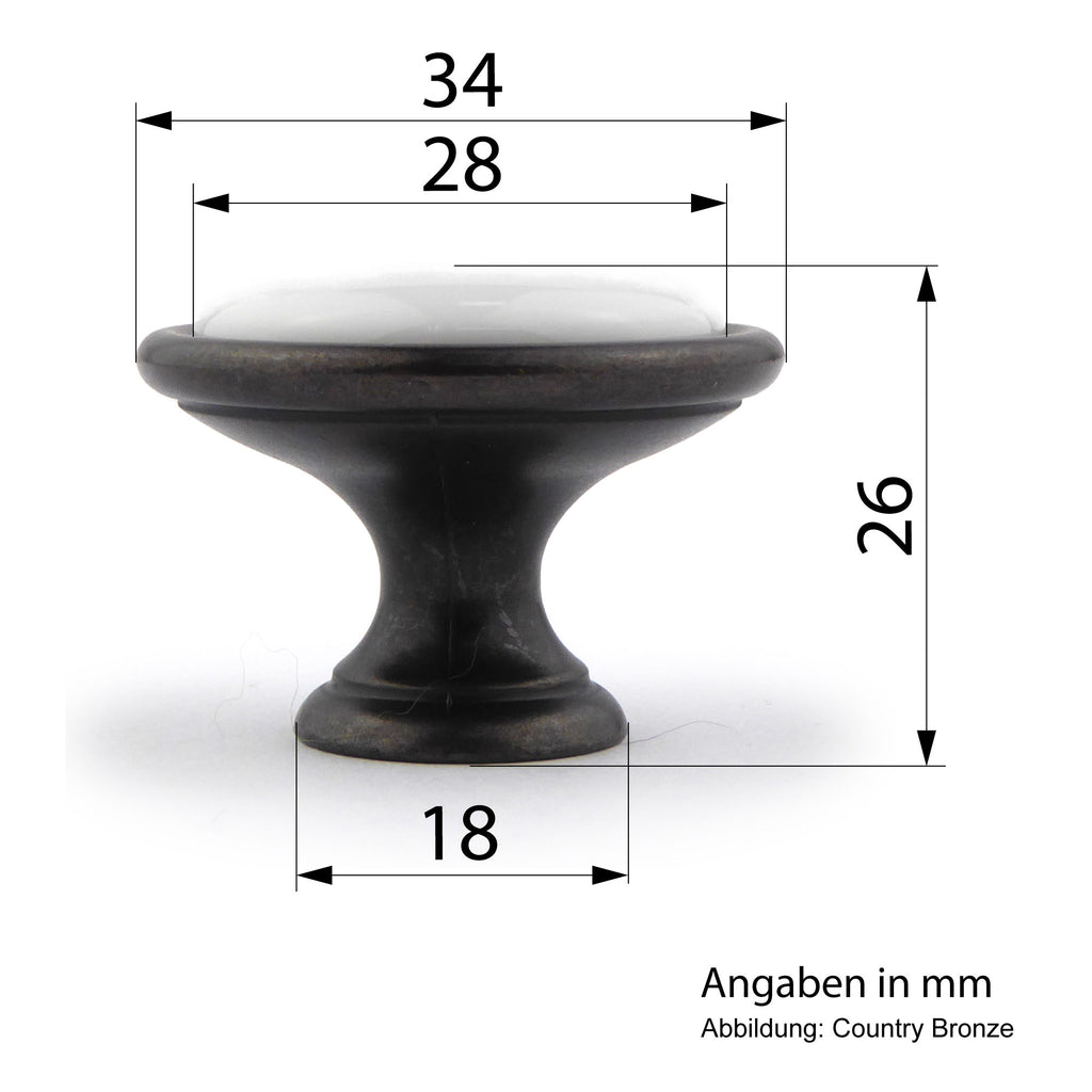 Landhausstil Ø 34mm Porzellanknopf PARADISE mit Rand Florence