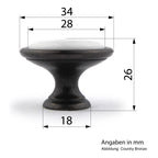 Landhausstil Ø 34mm Porzellanknopf weiß mit Rand Country Bronze