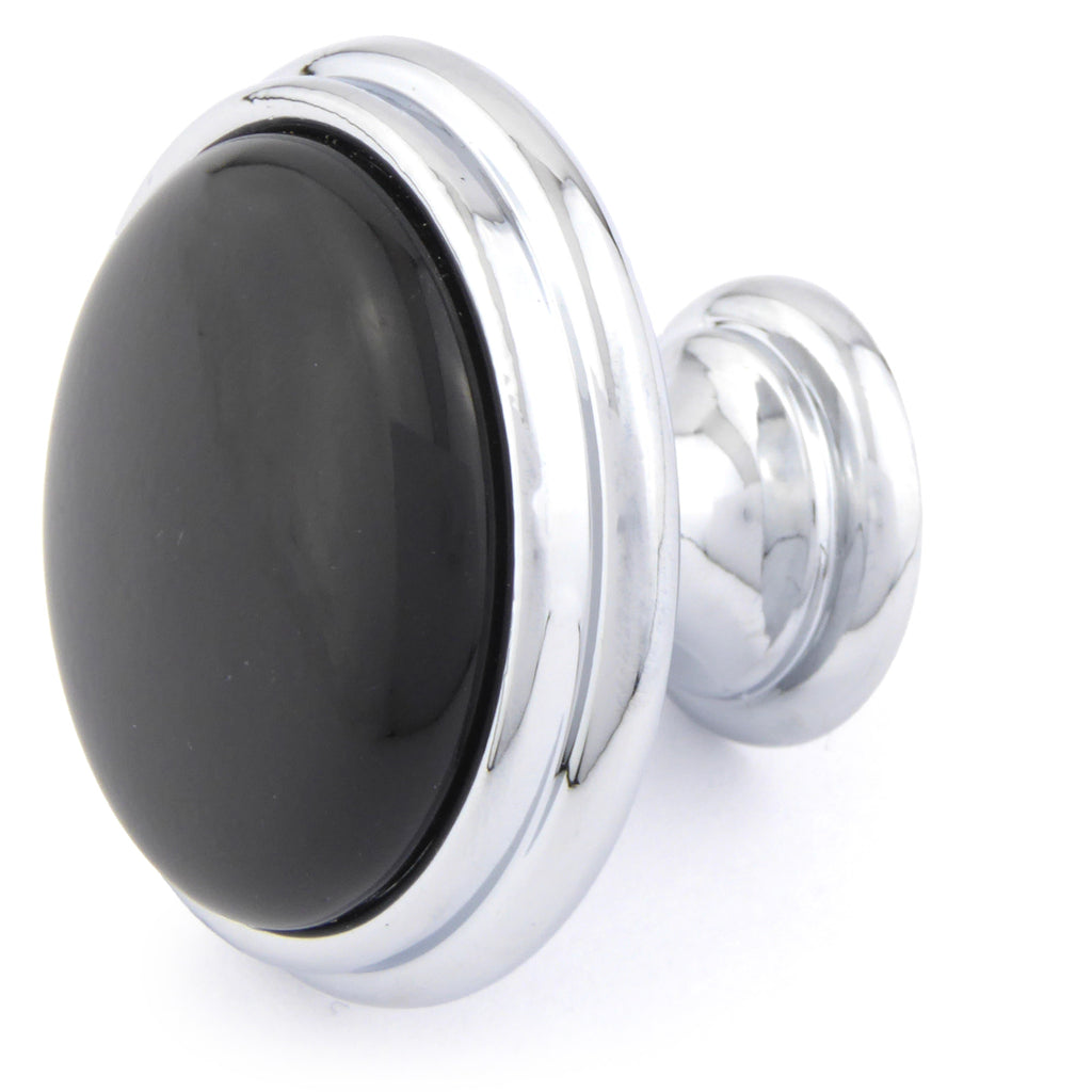Porzellanknopf Ø 30mm ROMANTIC schwarz klein Chrom poliert