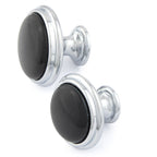 Porzellanknopf Ø 30mm ROMANTIC schwarz klein Chrom poliert