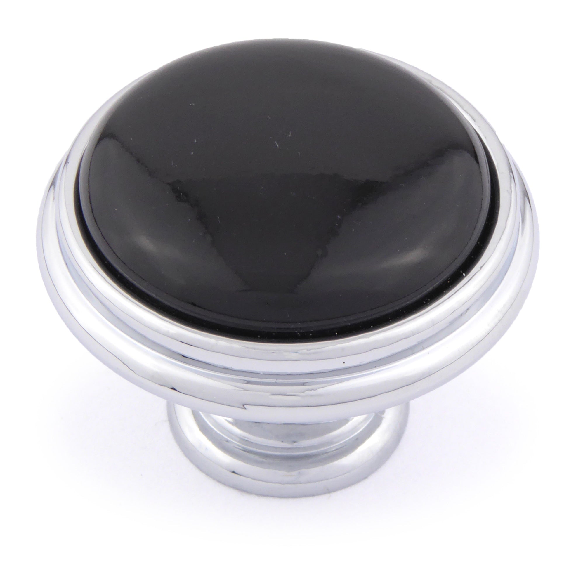 Porzellanknopf Ø 35mm ROMANTIC groß schwarz Chrom poliert