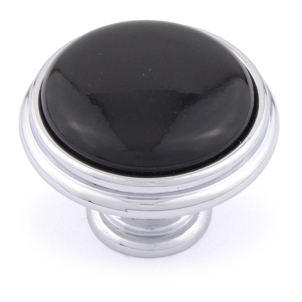 Porzellanknopf Ø 30mm ROMANTIC schwarz klein Chrom poliert