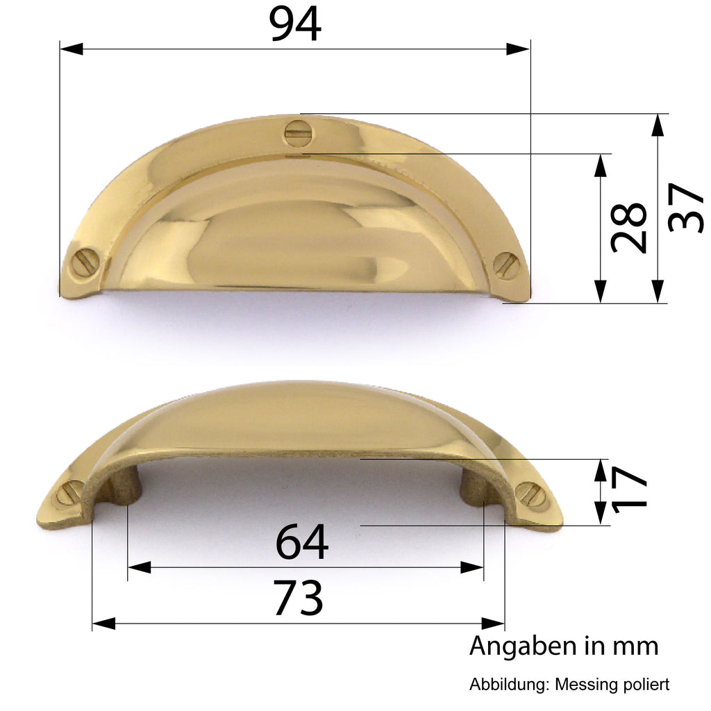 Muschelgriff Art déco vermessingt poliert
