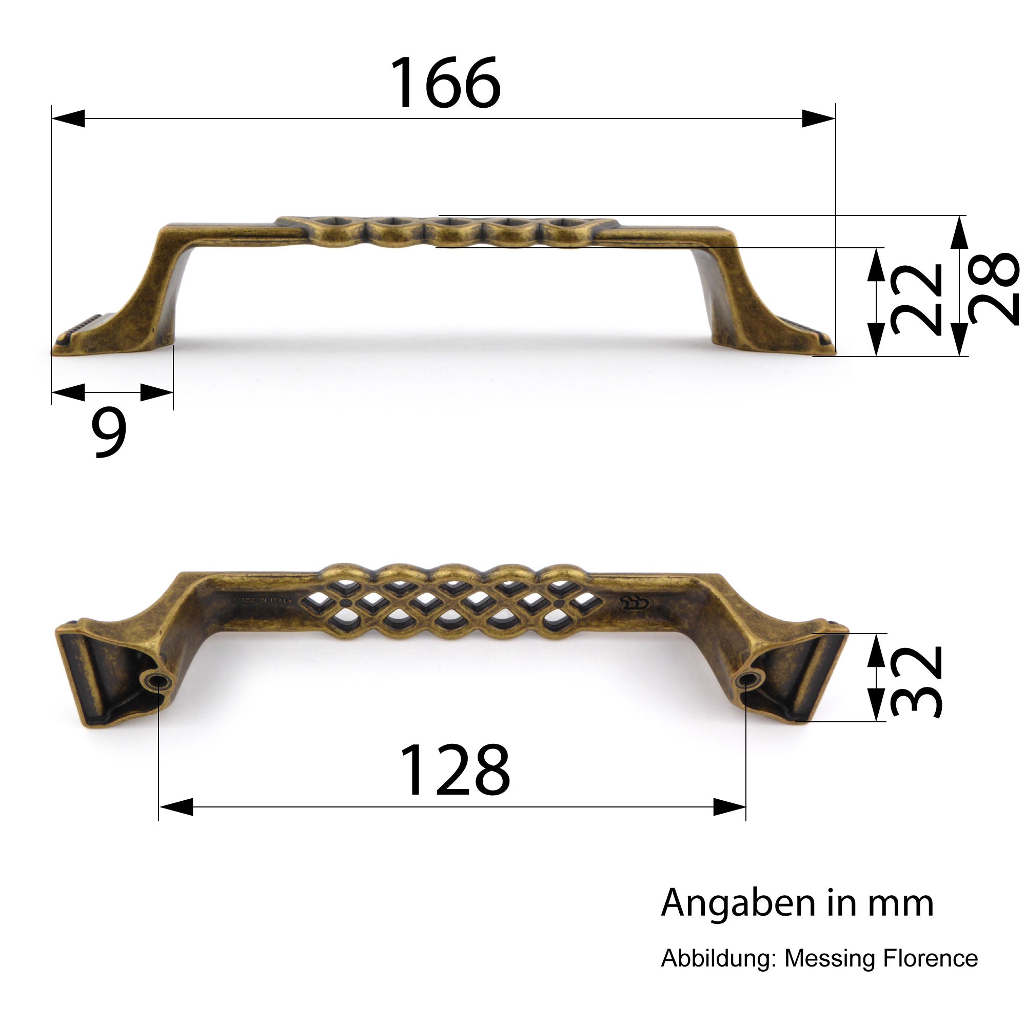 Möbelgriffe Arts - Crafts Messing Florence 166 mm