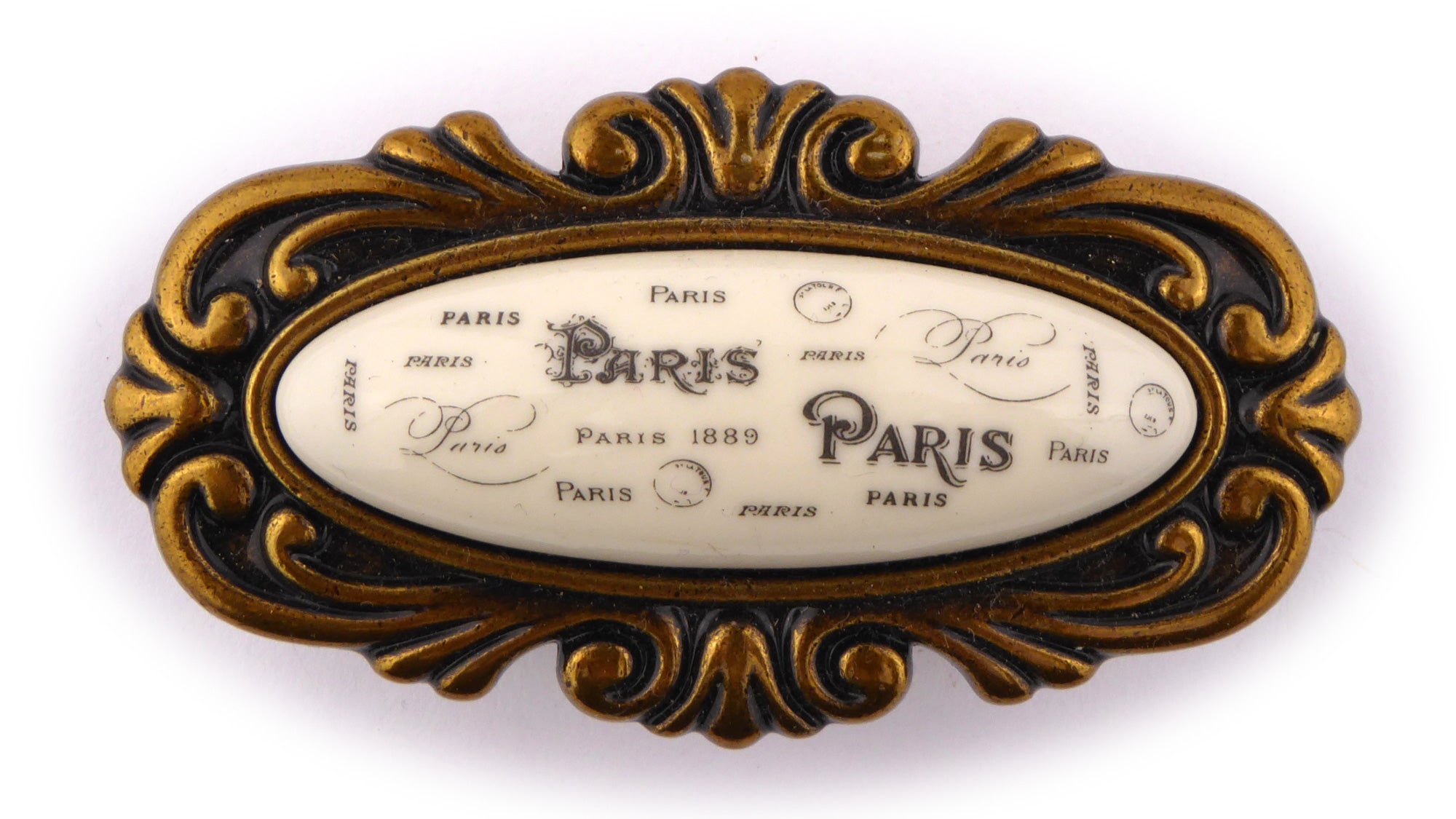 Möbelknauf SANTI Paris mit Porzellan-Inlay Vintage golden