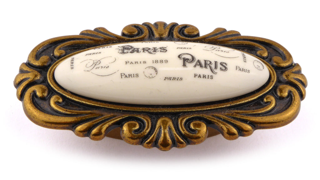 Möbelknauf SANTI Paris mit Porzellan-Inlay Vintage golden