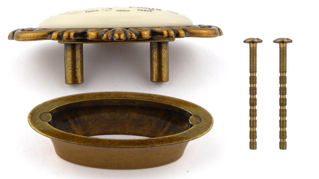 Möbelknauf SANTI Paris mit Porzellan-Inlay Vintage golden