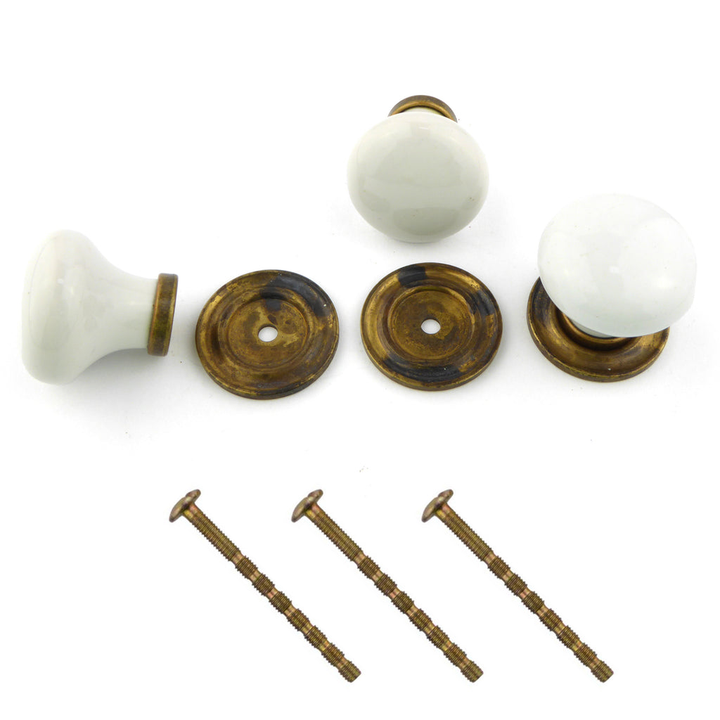 Potpourri Porzellanknöpfe mit gerillter Unterlegsplatte Set 6-teilig weiß