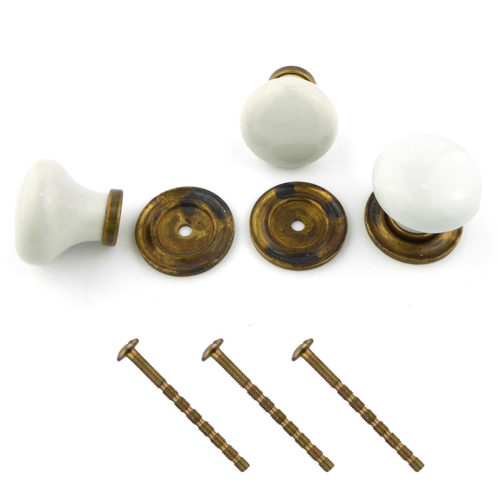 Potpourri Porzellanknöpfe mit gerillter Unterlegsplatte Set 6-teilig weiß