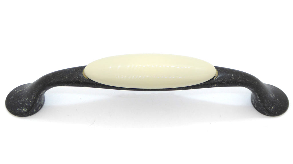 Landhausstil Bogengriffe mit Porzellan-Inlay creme Vintage Schwarz Avorio