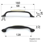 Landhausstil Bogengriffe mit Porzellan-Inlay creme Vintage Schwarz Avorio