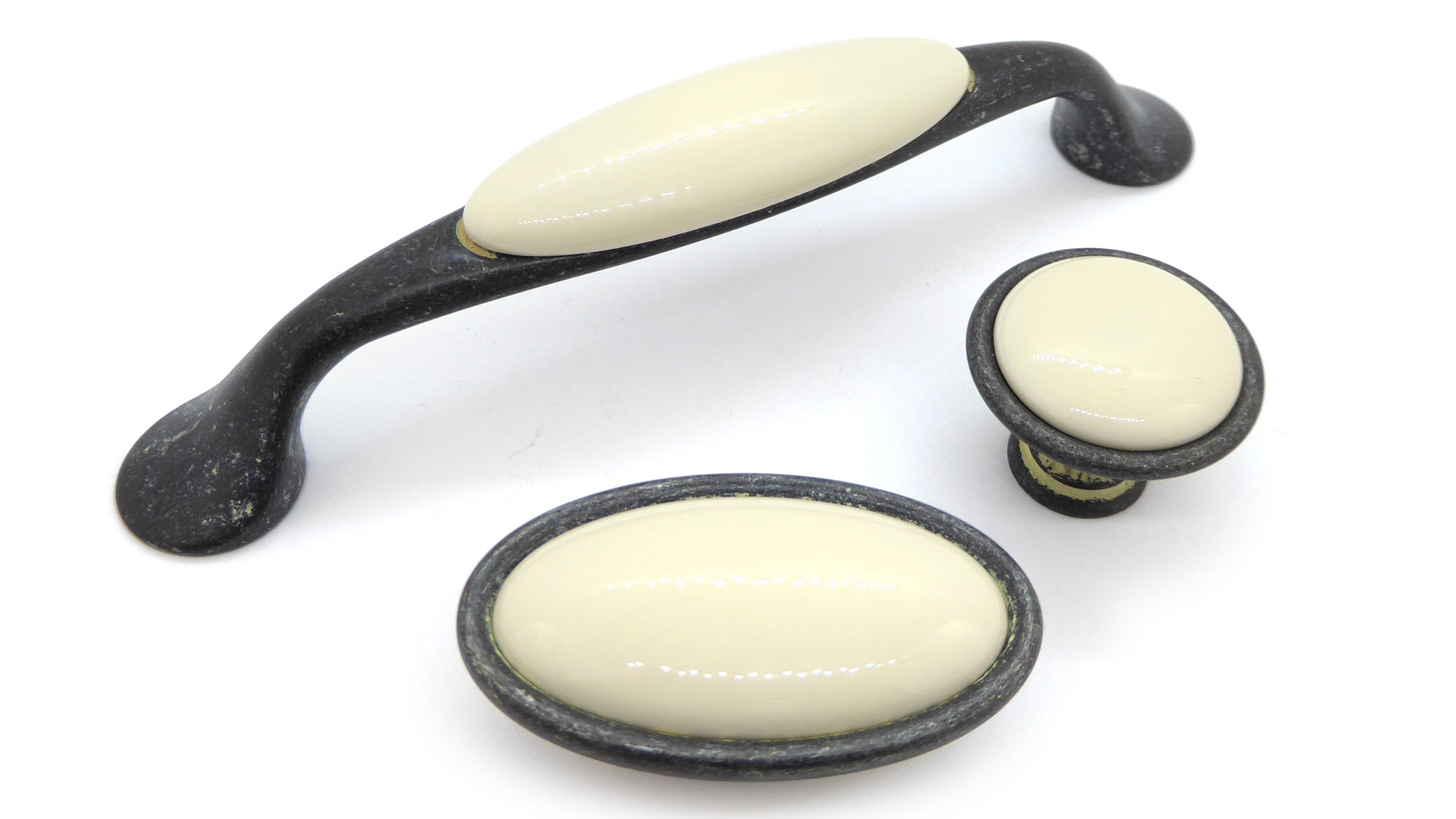 Landhausstil Ø 34mm Porzellanknopf cremefarben mit Rand Avorio
