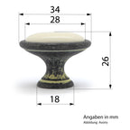 Landhausstil Ø 34mm Porzellanknopf cremefarben mit Rand Avorio