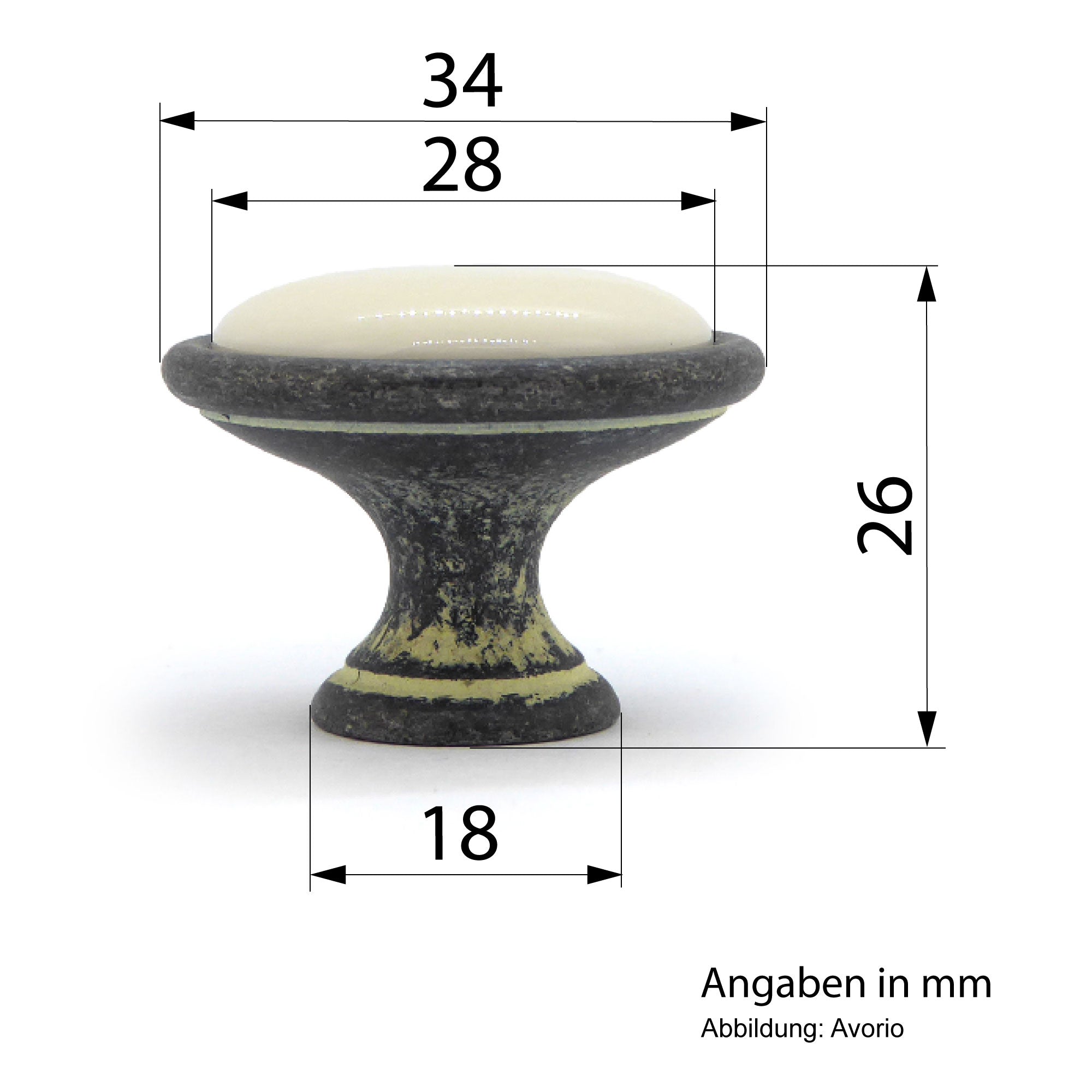 Landhausstil Ø 34mm Porzellanknopf cremefarben mit Rand Avorio