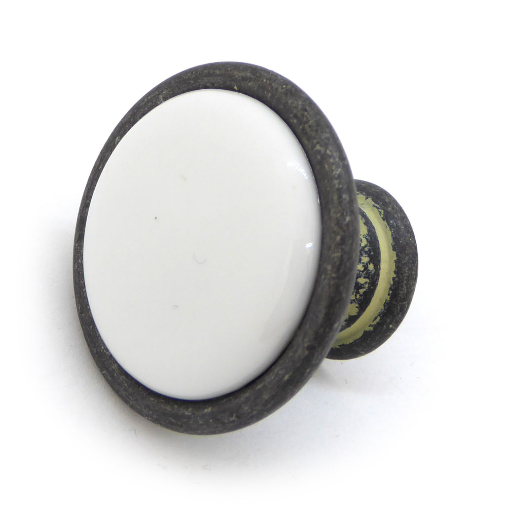 Landhausstil Ø 34mm Porzellanknopf weiß mit Rand Avorio